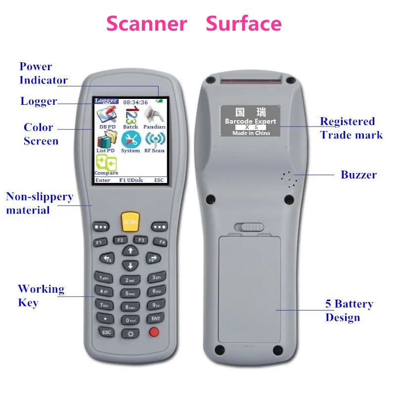 Techlogic X5 Портативный сканер штрих-кода Беспроводной сканер для бар-кодов Ручной терминал Высокая скорость сканирования можно крепить любые приспособления: PDA для склад супермаркета