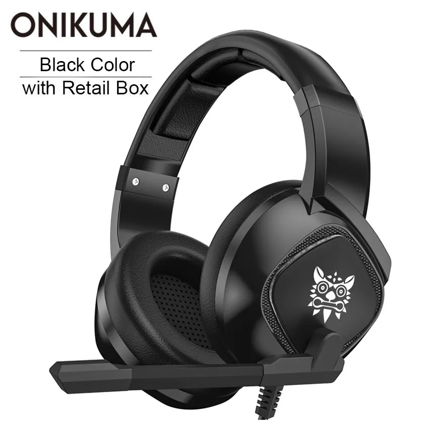 ONIKUMA K19 3,5 мм игровая гарнитура PS4 PC Gamer стерео наушники бас наушники с микрофоном/светодиодный светильник для Xbox One/ноутбука планшета/телефона - Цвет: Black with RetailBox