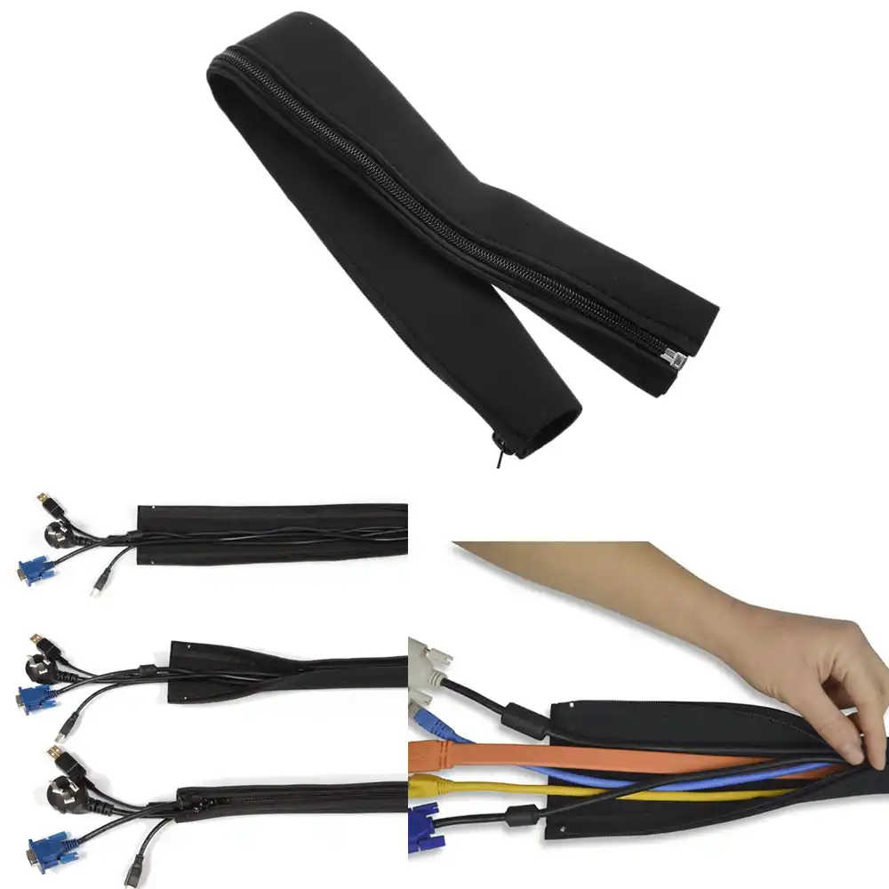 1Pc Neoprene Cable Cord Management Zipper Sleeve Wrap Wire Hider Cover Organizer