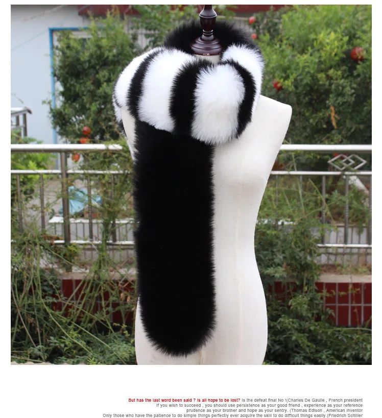 Потрясающий высококачественный длинный шарф из искусственного лисьего меха в черно-белую и серую полоску в стиле пэчворк роскошный пушистый модный теплый меховой шарф