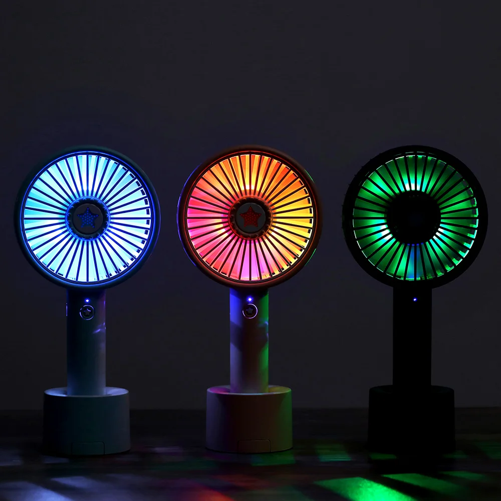 

USB Mini Fan With 7 Color Changing Night Lights Aromatherapy Desktop Portable Air Cooling Fan Rechargeable Handheld Fan For Home