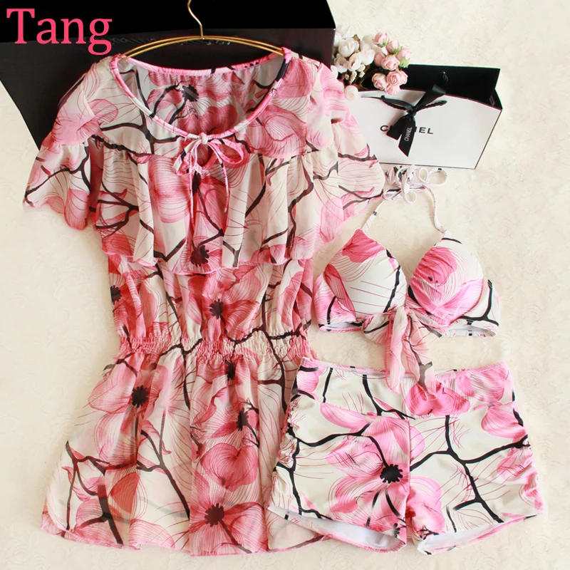 

Staerk New Arrival 2017 Pink Bikinis Three Piece Female Flounce Chest Explicit Spa Swimsuit Siamese Gather Conservative Blouse