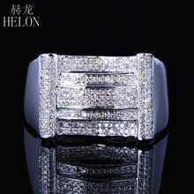 HELON Top Mens Pave 0.7ct подлинное натуральное бриллиантовое кольцо из стерлингового серебра 925 Обручальное модное кольцо Пинки