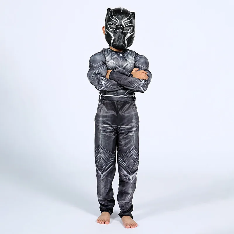 Avengers Kids Black Panther Muscle Cosplay Costume Captain America Civil War Movie Black Panther Fancy Dress Christmas Gift 