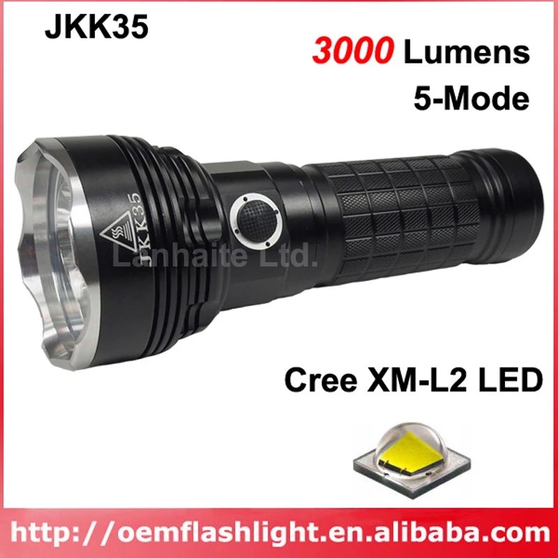  JKK35 3 x Cree XM-L2 U3 LED 5-Mode 3000 Lumens Flashlight with Dual USB Portable Charger - Black (  - 32701525589