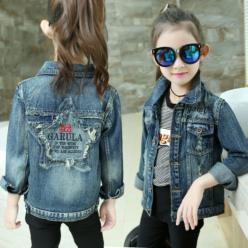 

4-12Years Girls Patchwork Denim Jackets Coats Fashion Children Outwear Coat Little Girl Design girls Kids Jeans Jacket
