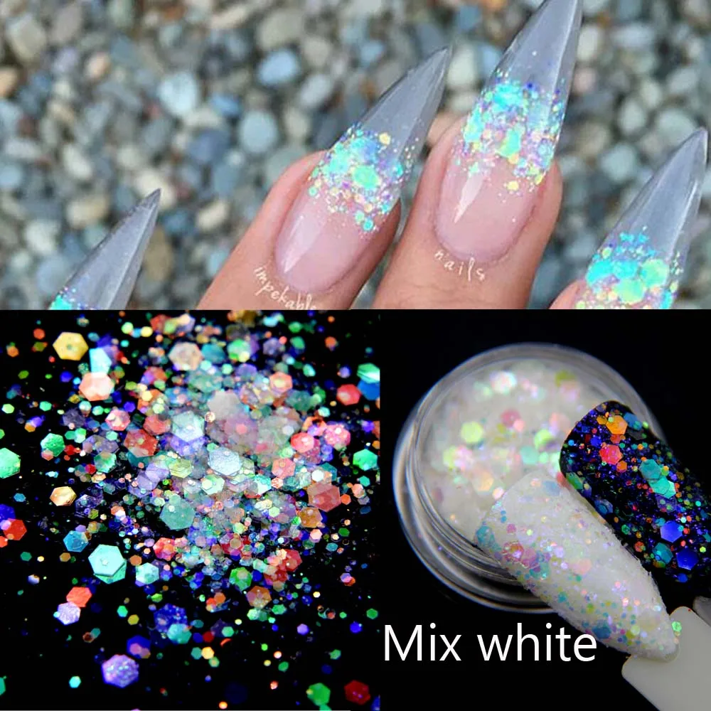 1jar Nail Art AB блестки микс сердце круглый акриловый блеск шестигранный лак для ногтей блестки голографическая звезда украшения для ногтей разные размеры