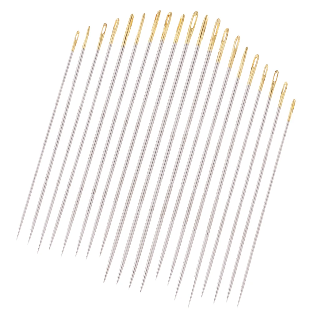 20Pcs Thick Big Eye Steel Sewing Needles for Embroidery Hand Sewing	Assorted 0.5mm 0.6mm 0.7mm Dia