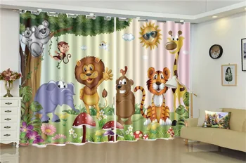 

3d Curtain Window Promotion 3D Cartoon Animal Kingdom HD Digital Printing Interior Decoration Practical Blackout Curtains