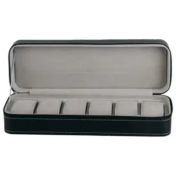 

6 Slot Watch Box Portable Travel Zipper Case Collector Storage Jewelry Storage Box(Black)