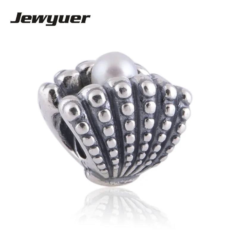 

Memnon 925 Sterling Silver Shell with White Pearl Gift Thread Screw Charms Bead, fit charm Bracelet Jewelry DIY Making LW322