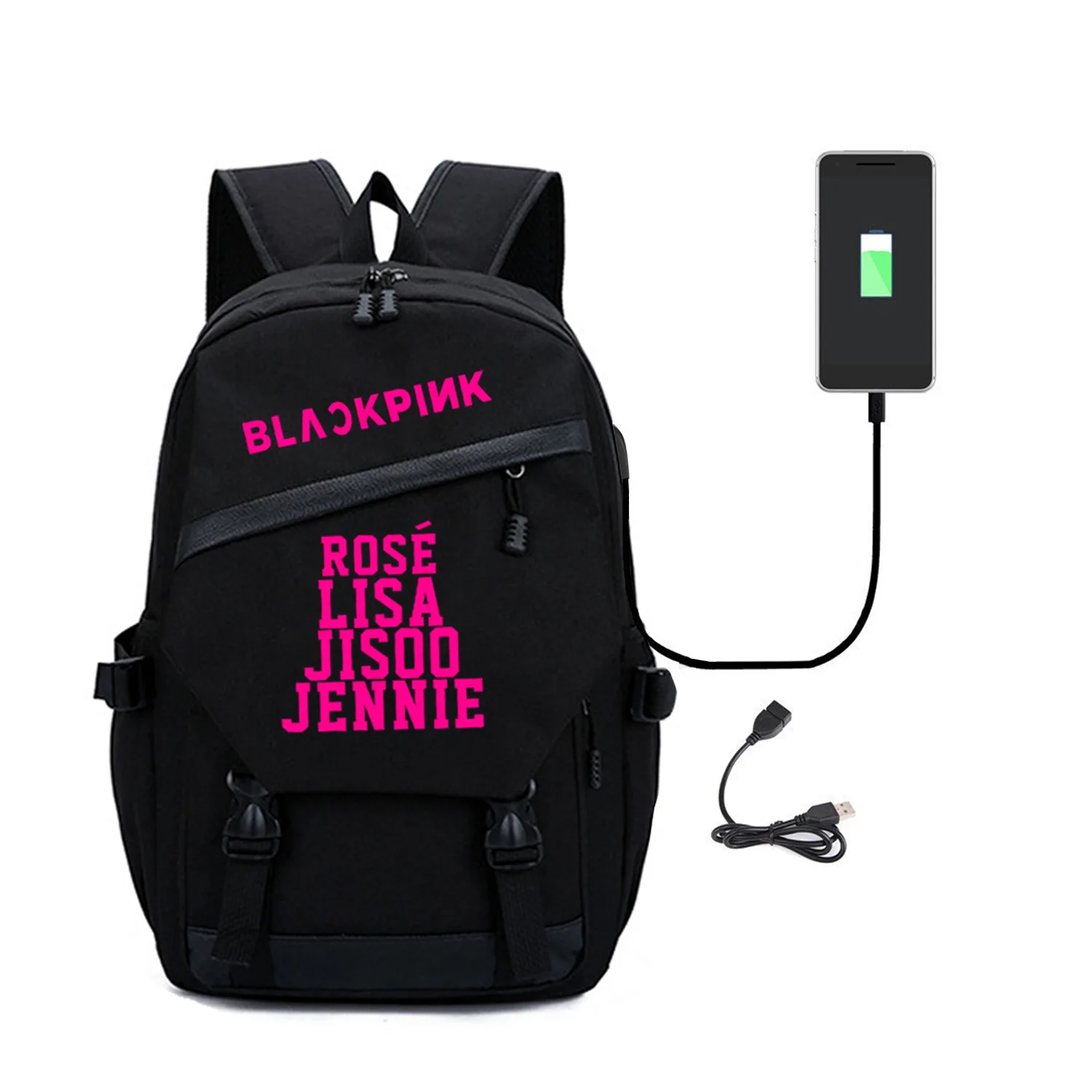 

Kpop Blackpink Backpack Both Shoulders Package Student Usb Canvas Travelling Bag Fans Respond To Aid 2019 Lisa Jisoo Merchandise