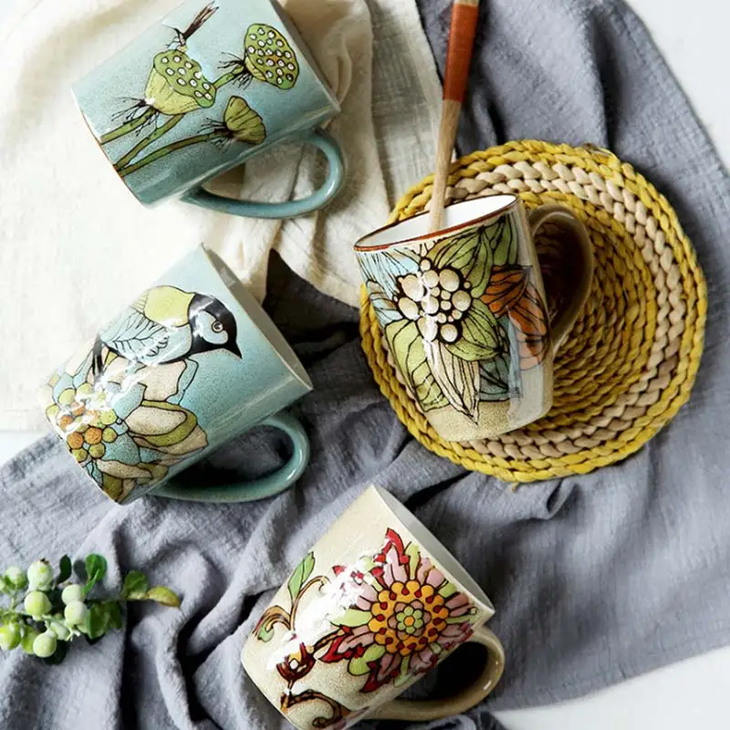 Chinese Retro Cup Porcelain Celadon Bird Teacup Set Teapot Drinkware Ceramic China Kung Fu Tea Set Ceramic cup Chinese Gift