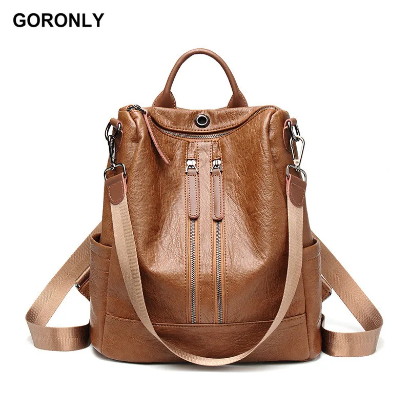 

GORONLY Brand Fashion Women Backpacks Soft Leather Shoulder School Bags Female Designer High Quality Travel Bag Daily Bagpack