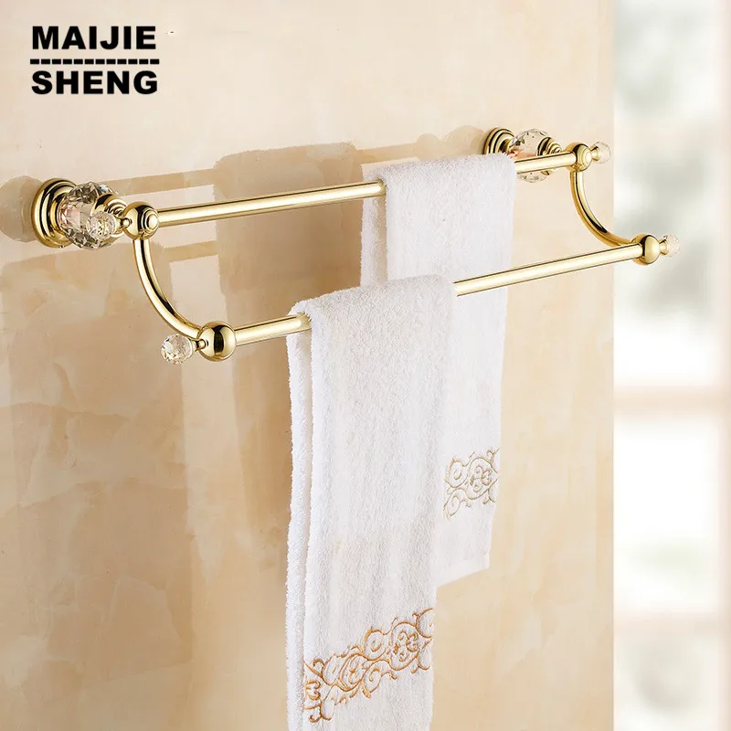 Free shipping Golden double Towel Bar,Towel Holder, Towel rack luxury