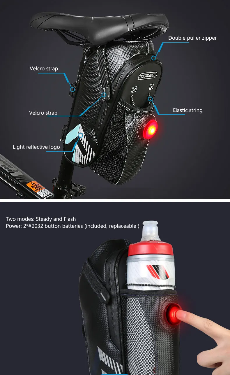 Flash Deal ROSWHEEL Bicycle Saddle Bag W/ Water Bottle Pouch or LED Tail Light Seat Post Storage Pannier Pack Bycicle Bolsa 131396 1 Flash Deal ROSWHEEL Bicycle Saddle Bag W/ Water Bottle Pouch or LED Tail Light Seat Post Storage Pannier Pack Bycicle Bolsa 131396 1