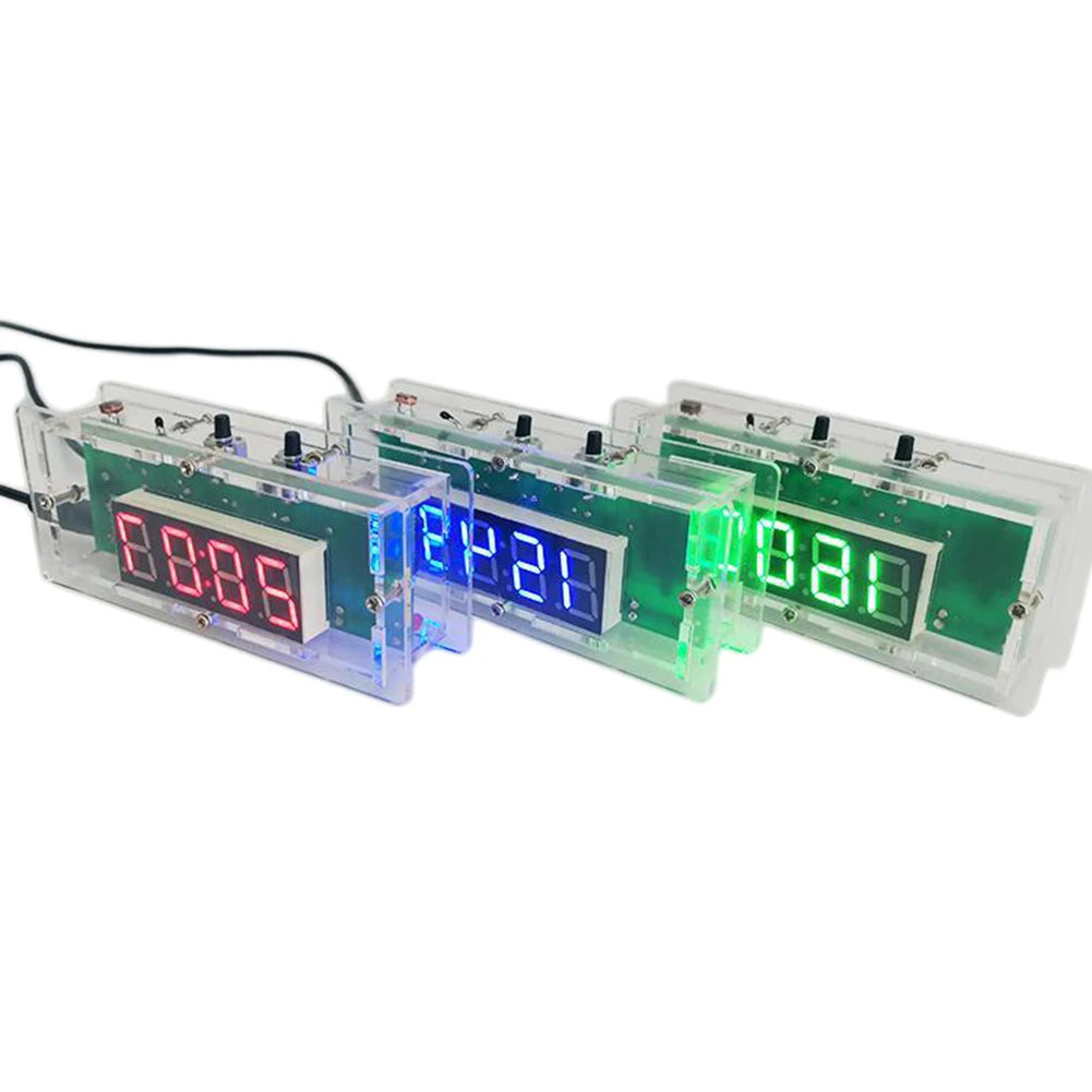 Compact DIY Digital LED Clock Kit 4 Digit Light Control Temperature