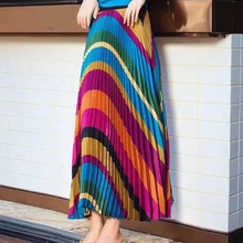 Весенняя новинка, Модная европейская эластичная плиссированная юбка с принтом героев мультфильмов, уличный стиль, трапециевидная юбка до середины икры, Женская юбка