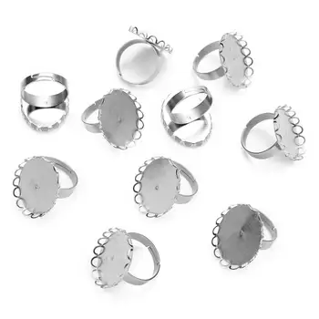 

10Pcs/lot Stainless Steel Lace 13X18 18X25mm Adjustable Ring Blank Cabochon Base Tray Flat Round DIY Jewelry Finding Rings Base