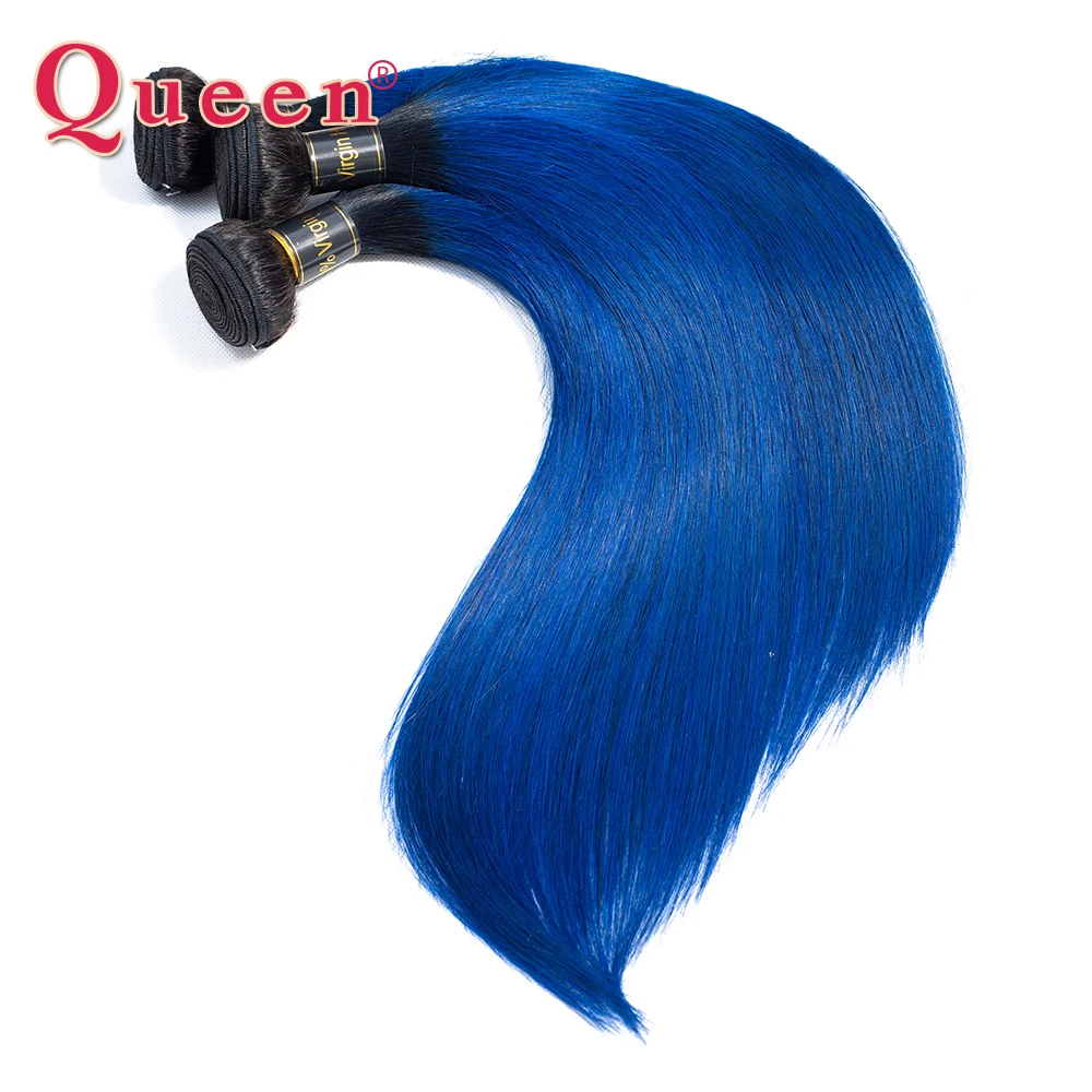 Queen Hair Products Brazilian Ombre Human Hair 1/3/4 Bundles Straight Two Tone 1B/Blue Straight Human Hair Weave Extensions Queen Hair Products Brazilian Ombre Human Hair 1/3/4 Bundles Straight Two Tone 1B/Blue Straight Human Hair Weave Extensions