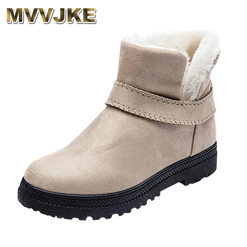 

MVVJKE Winter Ankle Boots Women Warm Solid Fashion Platform Snow Ankle Boots Shoes Woman Flat
