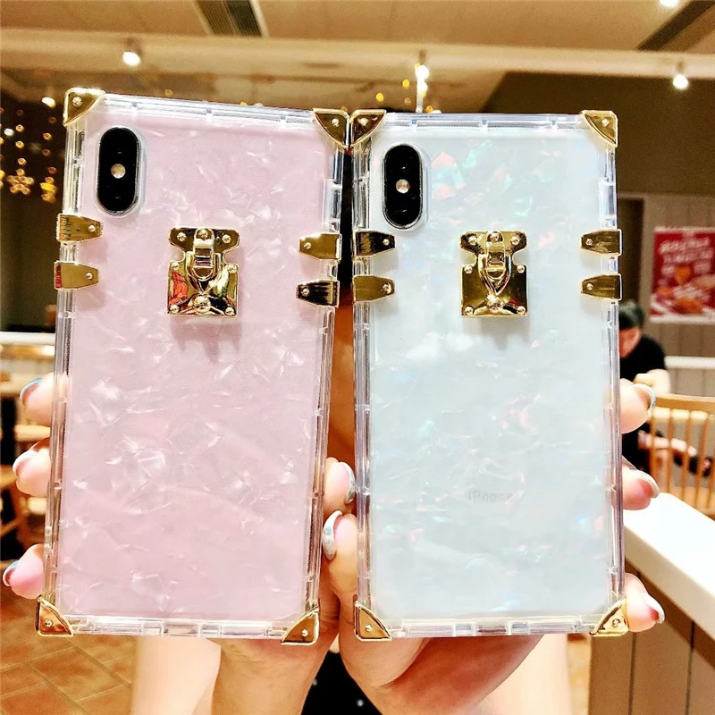 2019 модный квадратный прозрачный ТПУ чехол для iPhone X XS MAX XR роскошный блестящий