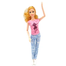 Artesanal Vestido de Roupa Bonito do Teste Padrão Dos Desenhos Animados T-shirt calças de Brim Longas Calças Desgaste Diário Ocasional Presente Acessórios Para Boneca Barbie Ken