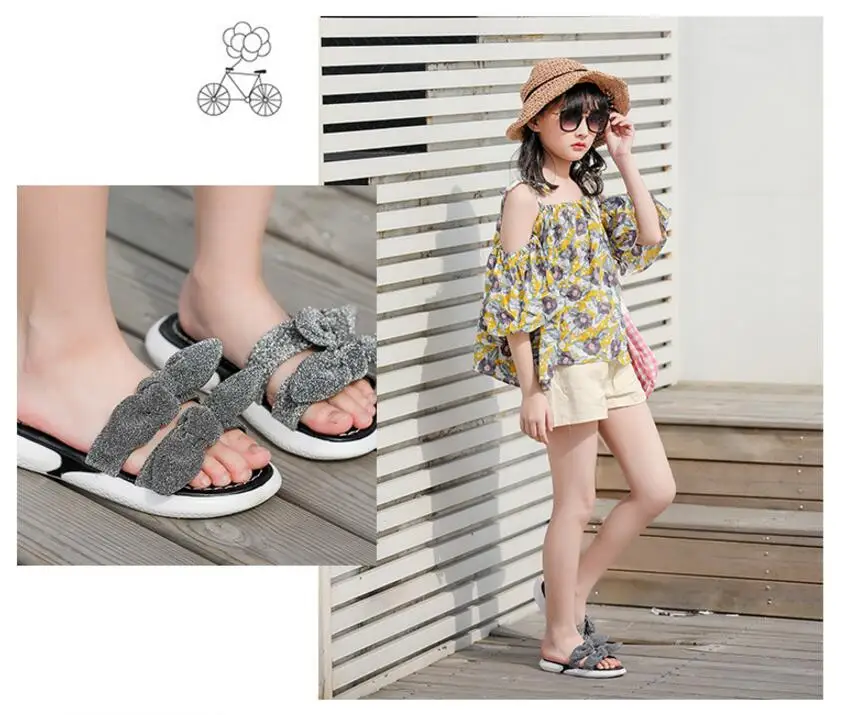 New Kids Slippers Summer Beach Children Cork Sandals Bling Sequins For Family Shoes Leopard Barefoot Flats Girls Slipper
