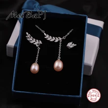 MeiBaPJ новинка натуральный пресноводный жемчуг Модный Ювелирный Набор S925 Серебряный кулон и серьги хорошее свадебное ювелирное изделие для женщин