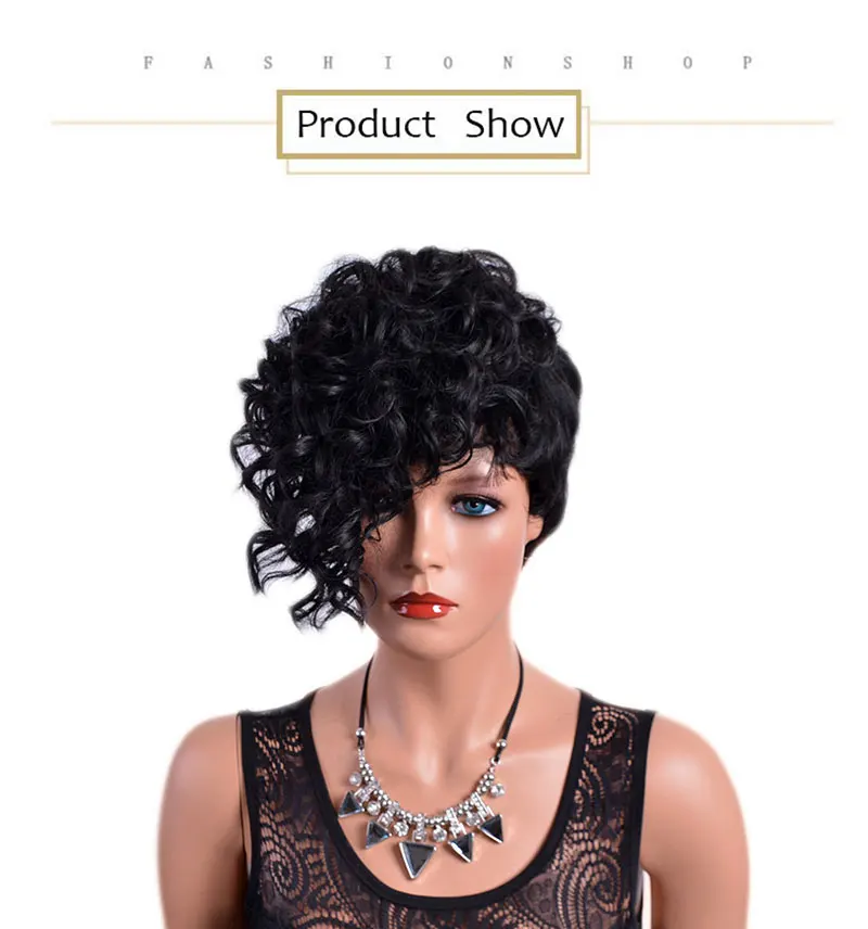 MSI Wigs спереди вьющиеся сзади прямые короткие парики с челкой натуральные черные синтетические волосы афро парик для женщин высокотемпературное волокно