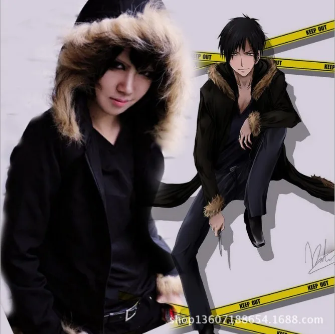 Durarara Изая Orihara Косплэй костюм Черная куртка Необычные куртки кофты|Костюмы аниме|