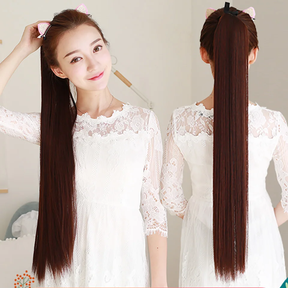 AOSIWIG 30 ''-32'' 3 цвета длинные прямые конский хвост термостойкие волосы клип в синтетических волос конский хвост