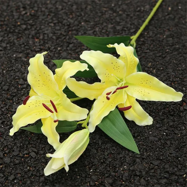 High Quality Long Stem Lily Simulation Lilies with Green Leaf for