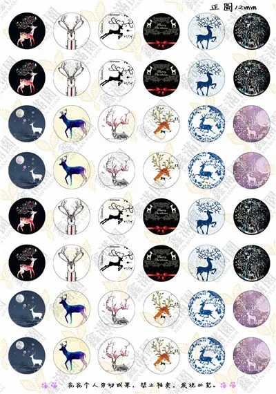

(48 pieces/lot) 12mm round cabochons mix deer/cartoon/cat sign image transparent glass cabochon jewelry findings xl3242