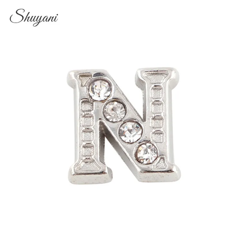 293 15 De Descuento20 Unids Moda Platacolor Oro Encantos Locket Flotante Rhinestone Inglés Alfabeto Letra N Encantos Para Medallones De Cristal