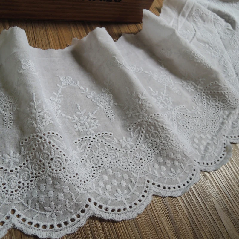 5Yards/lot Beige White 100% Cotton Cloth Width 17.5cm Embroidered Lace Fabrics, Women's Clothing Dress Diy Lace Trim 