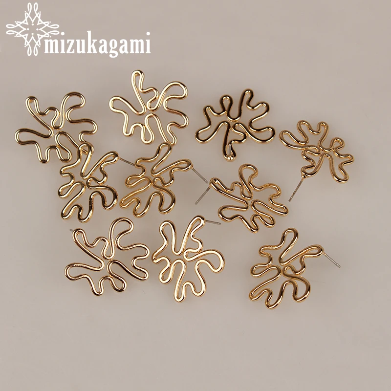 

28mm 6pcs/lot Gold Metal Zinc Alloy Hollow Exaggerated Geometric Flowers Base Connector Linker For DIY Earrings Accessories