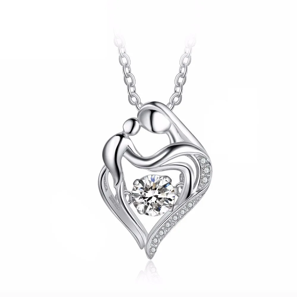 

Fatpig Genuine 5/8 ct 925 Silver Double Heart Pendant Necklace Mother & Child Pendant with Sterling Silver