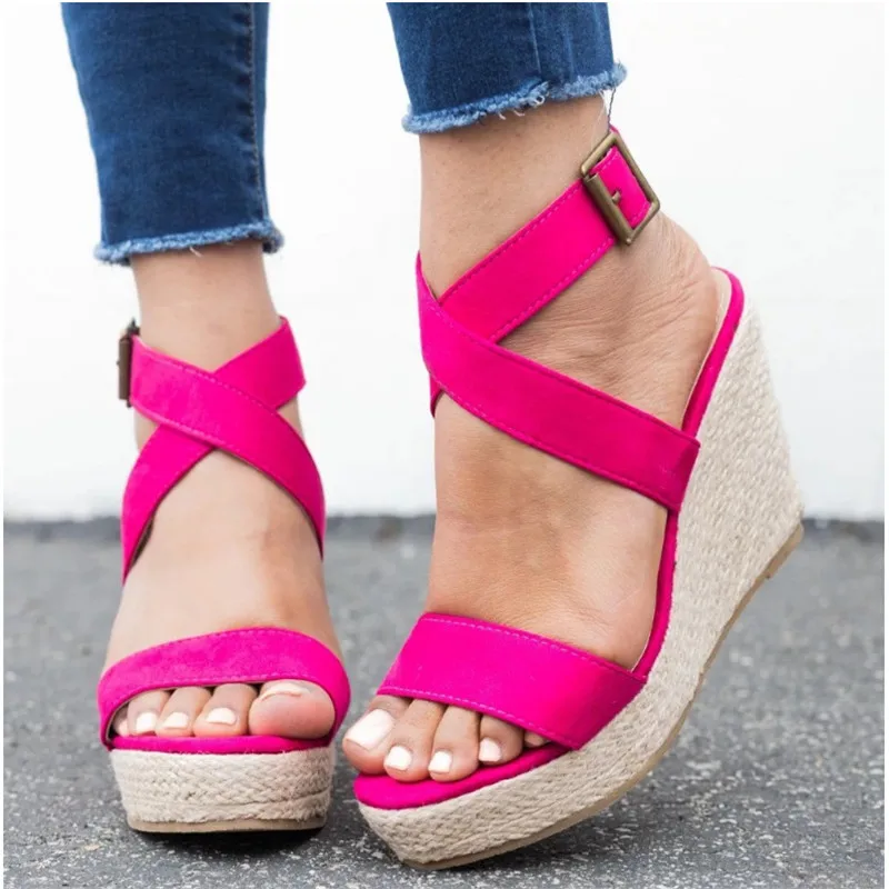 

LOOZYKIT 2019 Ladies Shoes Woman Chaussure Gladiator Women Wedge Summer Sandals Pump Cross-tied High Heel Platform Zapatos Mujer