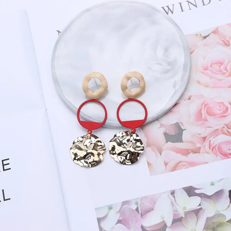 

Round Geometric Earrings for Women Long Hanging Earing Fashion Jewelry Vintage Earring Gold Color Metal Pendant Earrings EB445