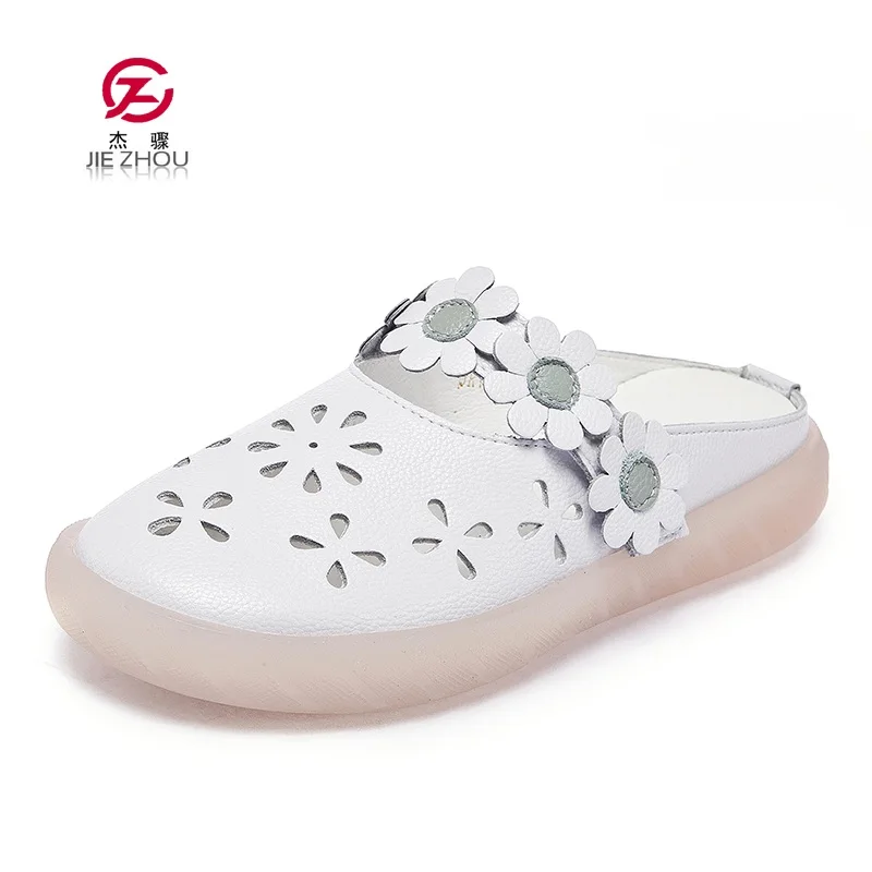 

Genuine Leather Slippers Women Hollow Flowers Summer Sandals Slipper Indoor Outdoor Flip-flops Beach Shoes Woman Fashion Shoes