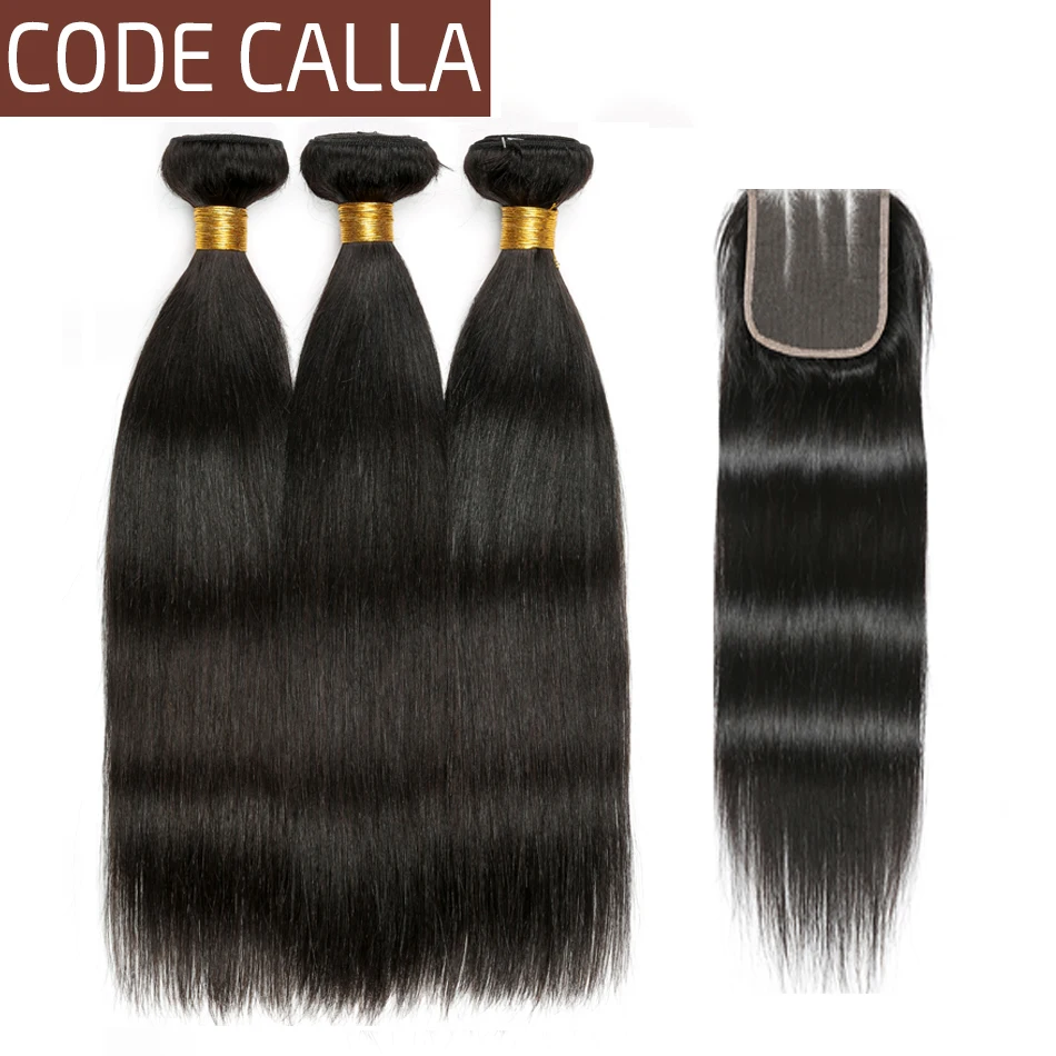 

Code Calla Straight Unprocessed Raw Virgin hair bundles with lace closure Salon Hair Extensions Natural Color Free shipping