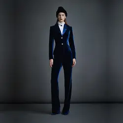 Темно-синие бархатные женские деловые костюмы официальные офисные брючные костюмы Женская рабочая одежда 2 шт. наборы Slim Fit Uniform Designs