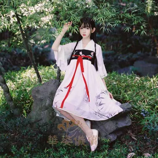 

Chinese Tradition Hanfu "MoZhu" Black Bamboo Theme Ruqun Dress Ink Painting Flying Sleeves Vintage Mori Girl Dress