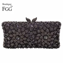 Элегантность выдалбливают цветок цвета черного янтаря Хрустальный для женщин вечерние сумки металлические Наплечные сумки Minaudiere Свадебный клатч свадебные клатчи