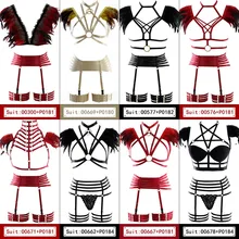 Модная обвязка для тела с ремешками, верхняя часть с перистым рисунком, подвязка, женское нижнее белье, панк, готические ремешки, большие размеры, подарок для жены