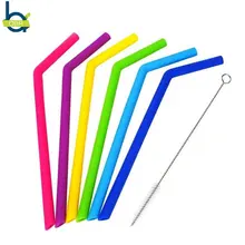 OBR 6 шт Силиконовые соломинки с 1 щеткой для очистки кофе перемешивания длинные соломинки для смузи напитков фруктовый сок посуда для напитков аксессуары