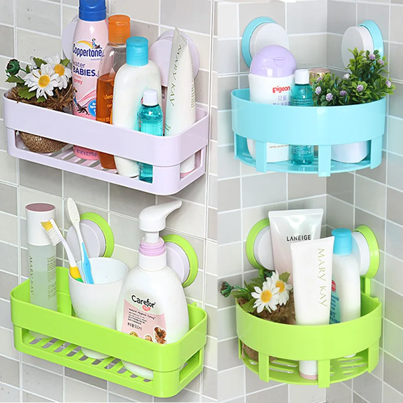 Japanese style double suction cup bathroom Wicker Baskets shelf racks
