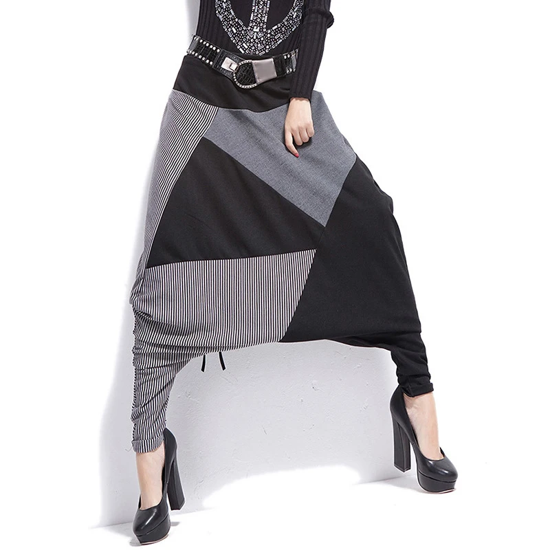 

LANMREM Autumn And Winter Hot 2019 New Fashion Dresign Patchwork Color Hip Hop Style Loose Harem Pants Women MA02101