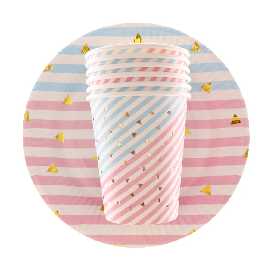 

disposable tableware stripe pink blue star birthday Christmas Birthday Party Decor Kids Baby Shower Party Supplies